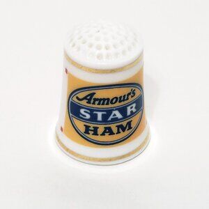 Armour's Star Ham Advertising Thimble Country Store Fine Porcelain 1" 1980
